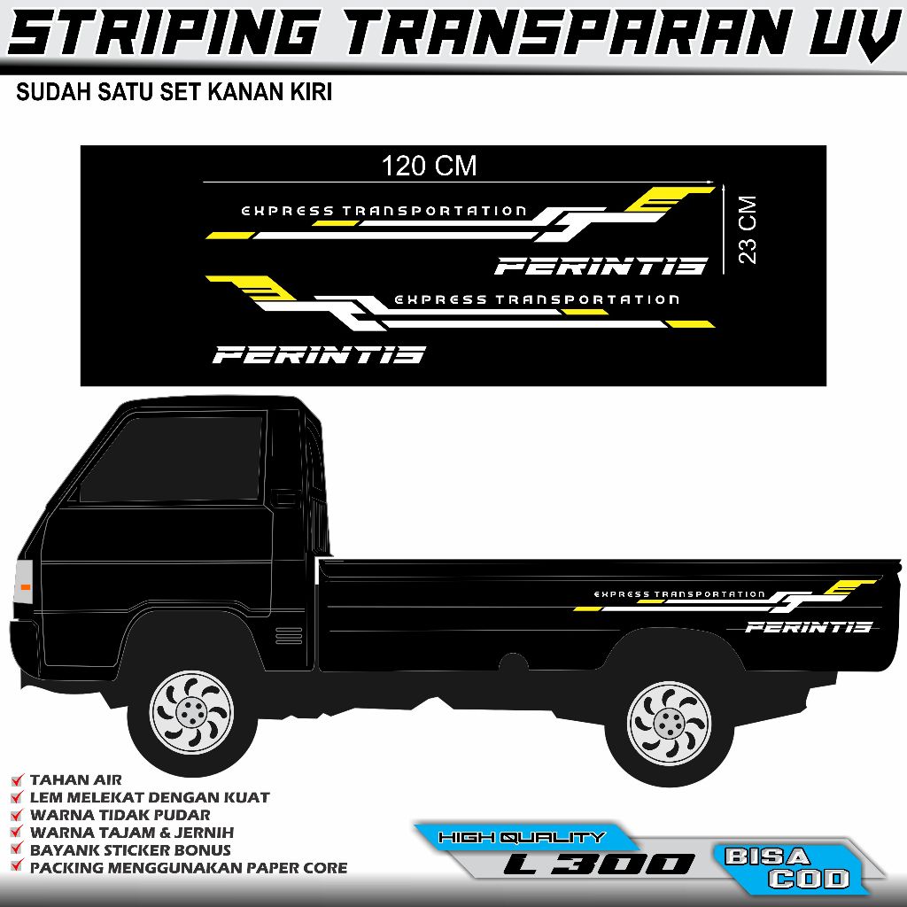 STRIPING VARIASI TRANSPARAN UV MOBIL L300 STICKER TULISAN PERINTIS MOTIF SIMPLE KEREN 02