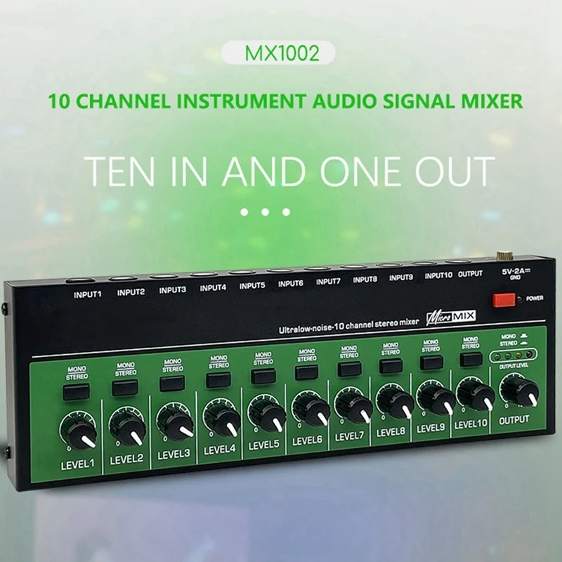 MX1002 Micro Audio Mixer 10 Channel USB Type C Mono Stereo Portable Profesional