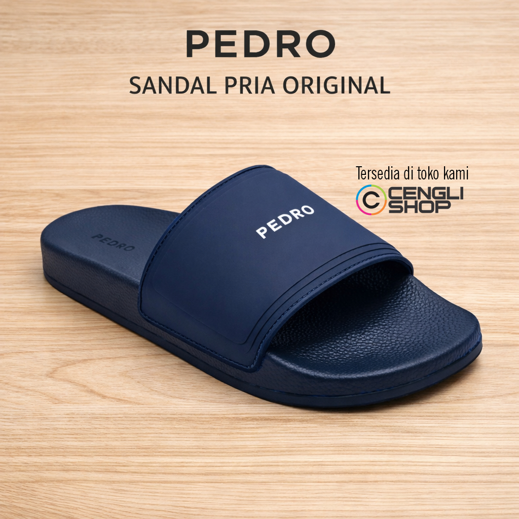 PM010 SANDAL SLIDE PRIA PEDRO ORIGINAL SENDAL BRANDED ASLI ORI BIRU NAVY
