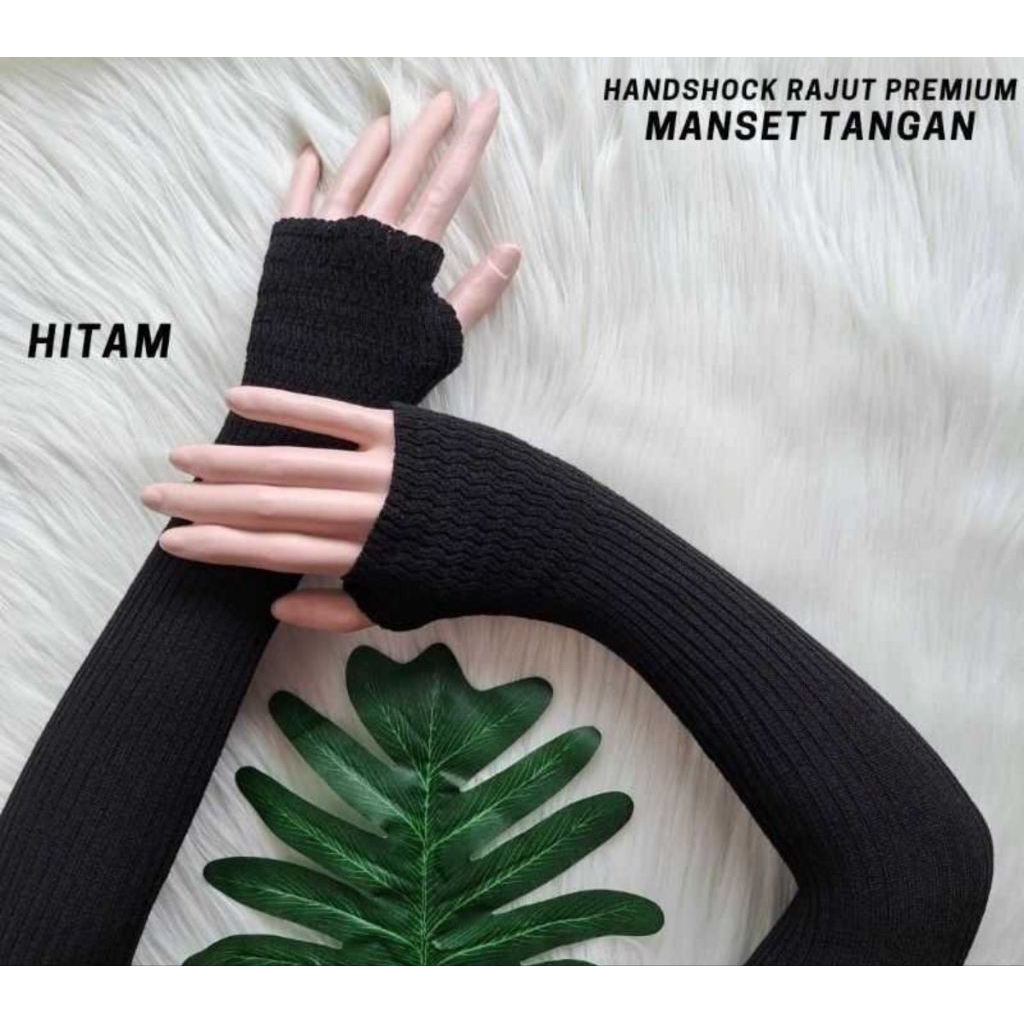 Handsocks Rajut Jempol Wanita Polos | Manset Tangan Muslimah Syari | Handsock Panjang Adem & Elastis