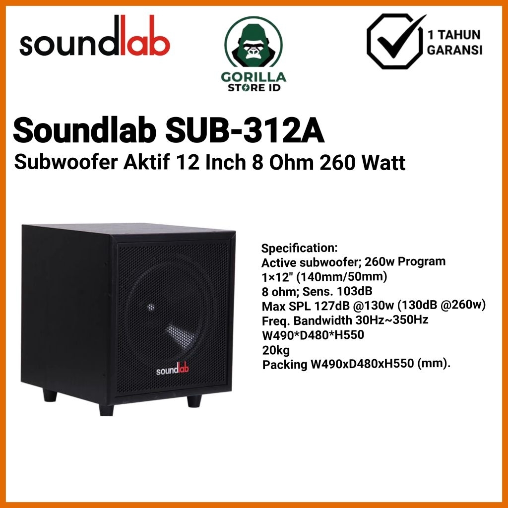 Soundlab Sub 312A Subwoofer Aktif 12 Inch 8 Ohm 260 Watt