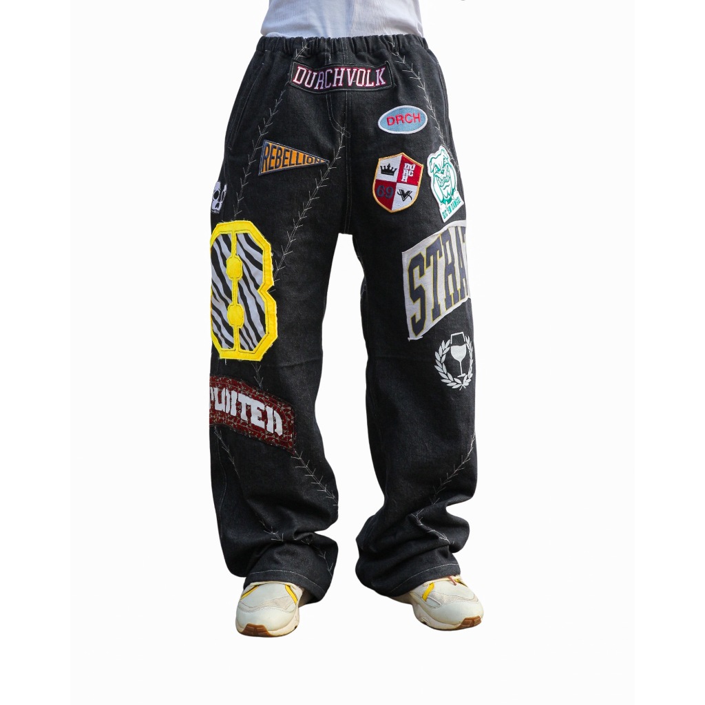 DURCHVOLK / VJ354 / CELANA JEANS PANJANG BAGGY JEANS RIPPED SOBEK PAINTING HITAM