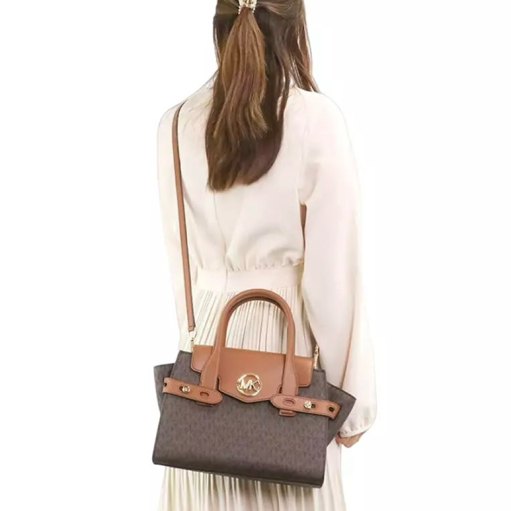 BRAND NEW MICHAEL KORS MK Carmen Medium Flap MD Logo Signature Belted Top Handle Bag Handbag with Cr
