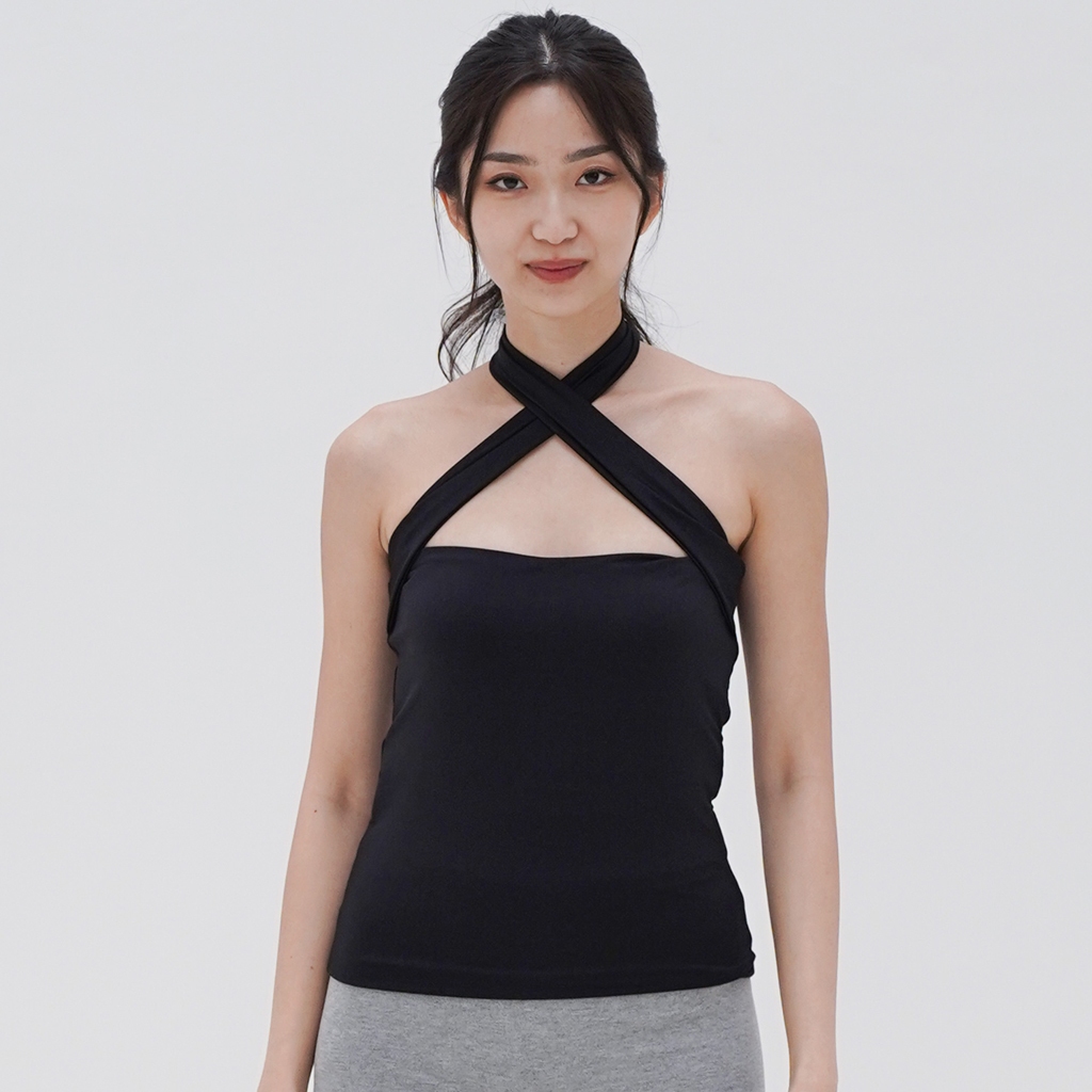 Tanktop Silang Baju Atasan Wanita Tanktop Tali Leher Silang Double Layer