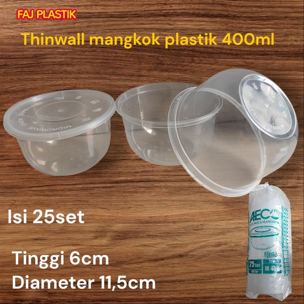 Thinwall mangkom bening aeco 400ml 25 set cup salad buah bup sup kecil mangkok thinwall mangkok sala