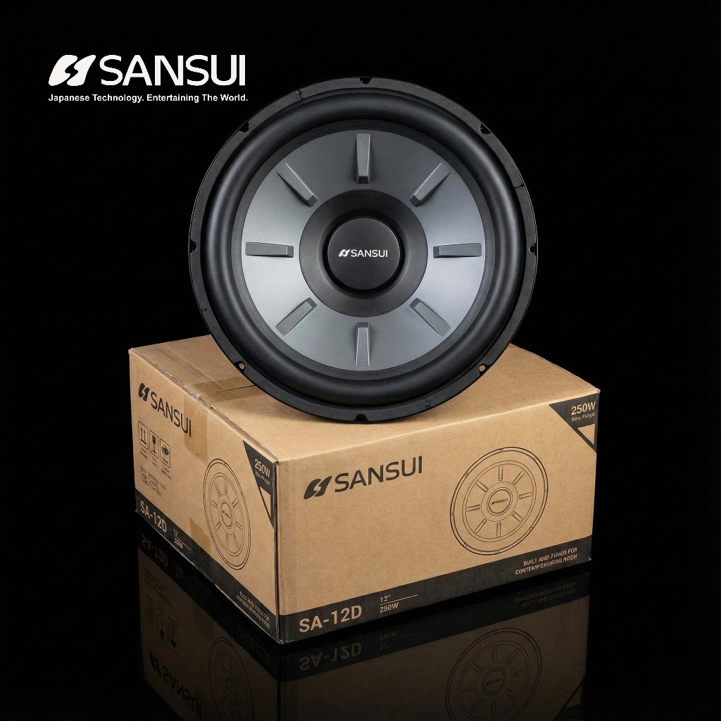 Sansui SA-12D : Subwoofer Mobil 12 Inch - 250W Max Power - Dual Voice Coil (DVC) - Deep Bass & Rigid