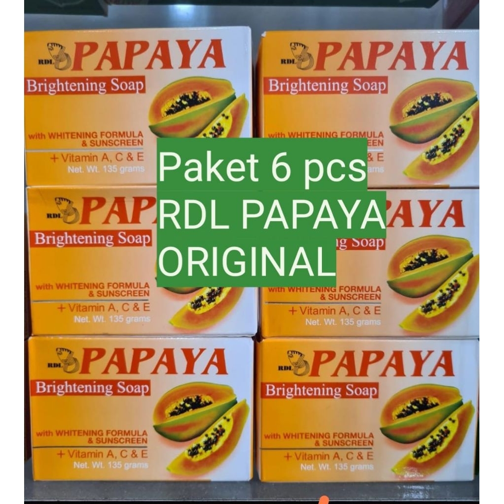 SALE...PAKET [6 PC ] SABUN RDL ORIGINAL / SABUN PEPAYA / CERAH PUTIH BERSINAR / BEKAS JERAWAT  FLEK 
