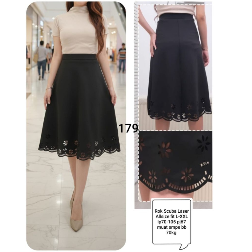 179 rok hitam wanita bahan scuba laser