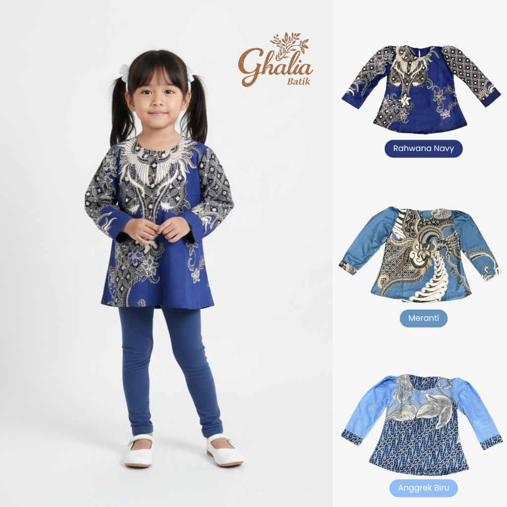 Blouse | Atasan Batik Anak Cewek Usia 3-12 Tahun Warna Biru