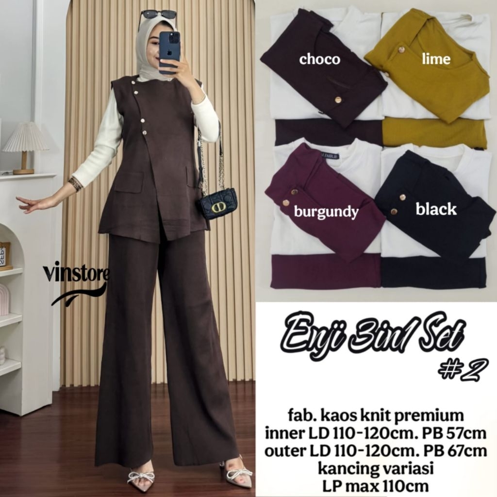 ENJI 3IN1 WINOLA ABILA MIUDIS FALIHA SET BY W&W CLOTHING SET CELANA KAOS KNIT PREMIUM SET CELANA WAN