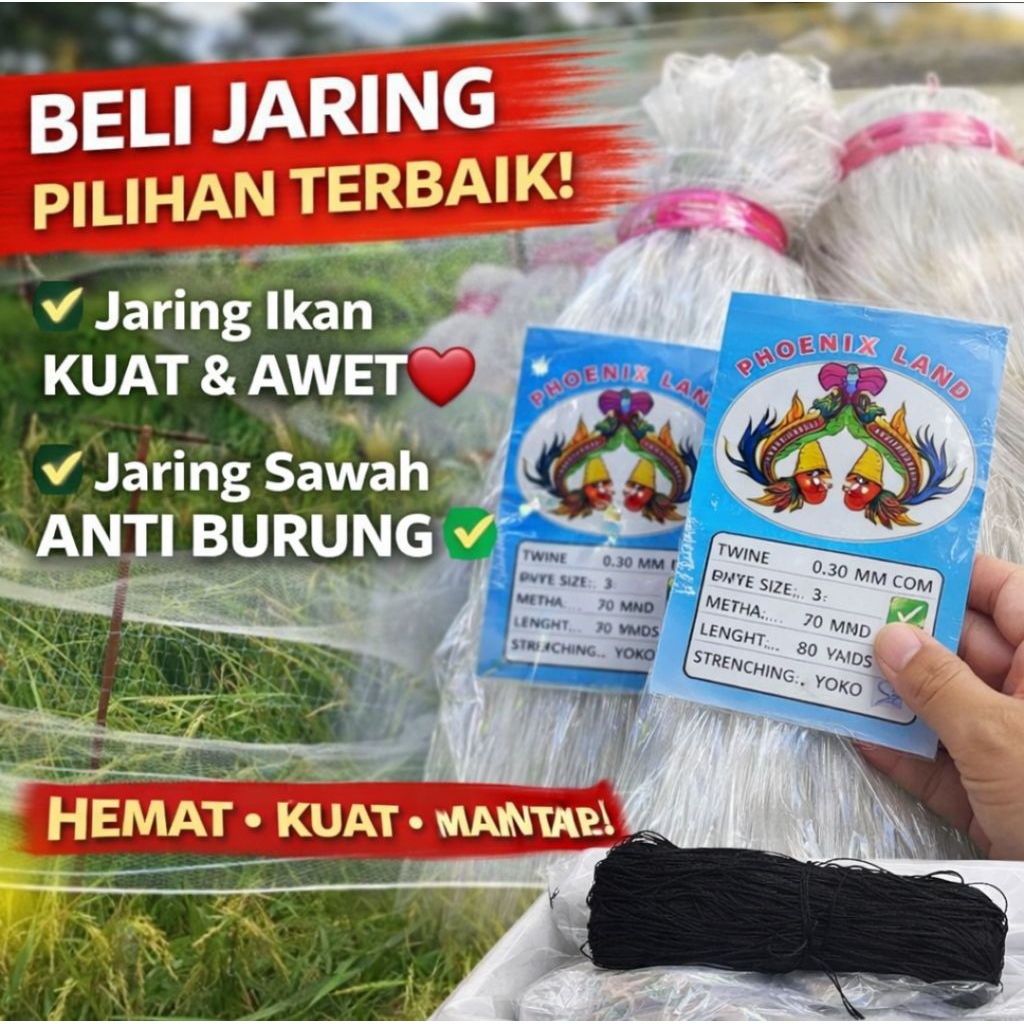 Jaring Burung Sawah & Padi – Jaring Emprit 7,5 x 90 Meter | Perangkap / Jebakan Burung