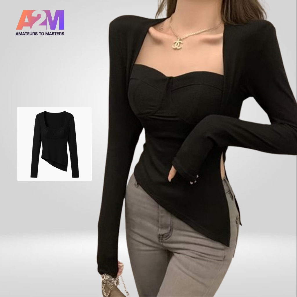 A2M Blazer Wanita Lengan Panjang Baju Wanita Fasion Kaos Polos Korea