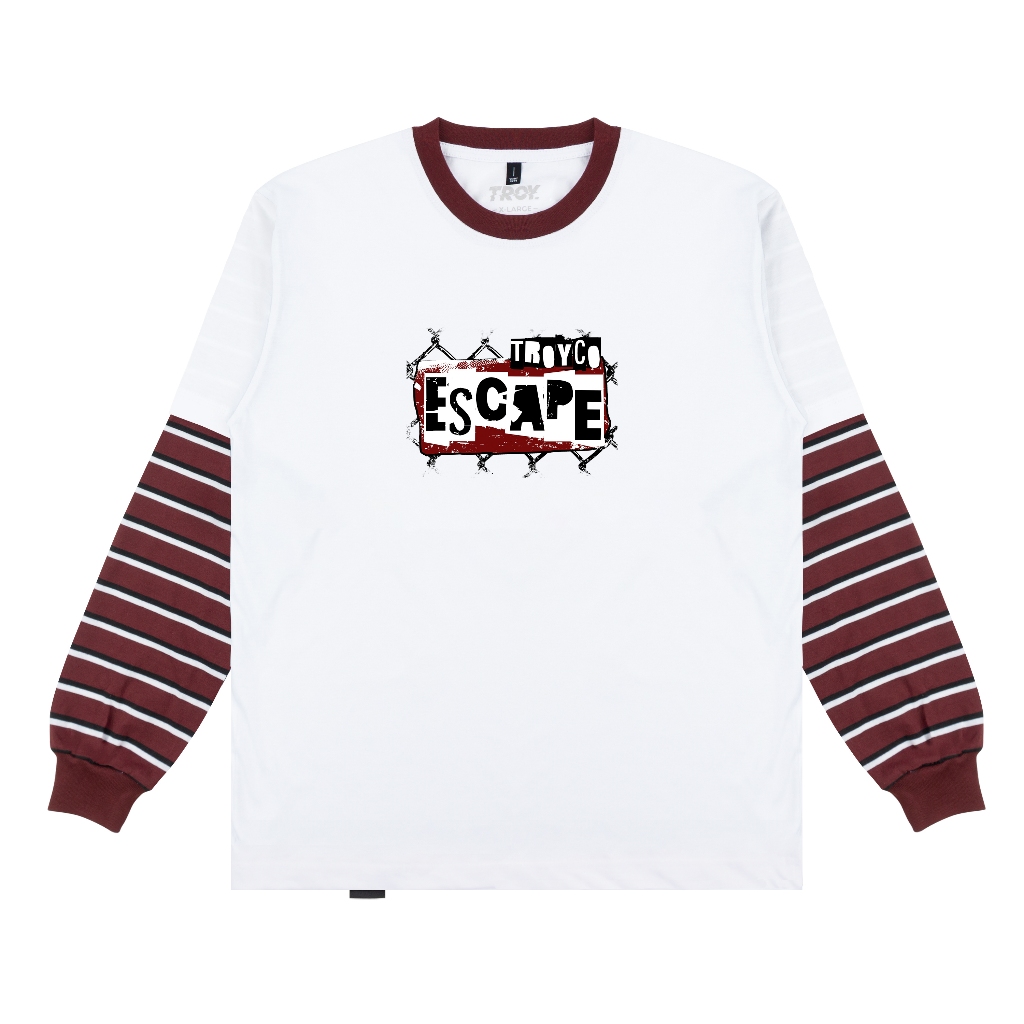 Troy Company Double Sleeve Longsleeve Tshirt White Maroon Escape Ring - Kaos Putih Maroon Lengan Panjang DSD 3514