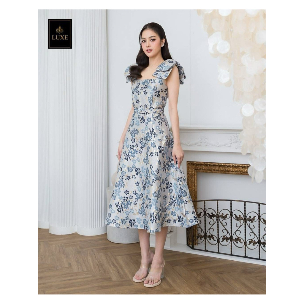 (BNWT) Baju Pesta Dress Bunga-Bunga Biru Silver Vietnam Thailand Wanita Mewah New with Tag