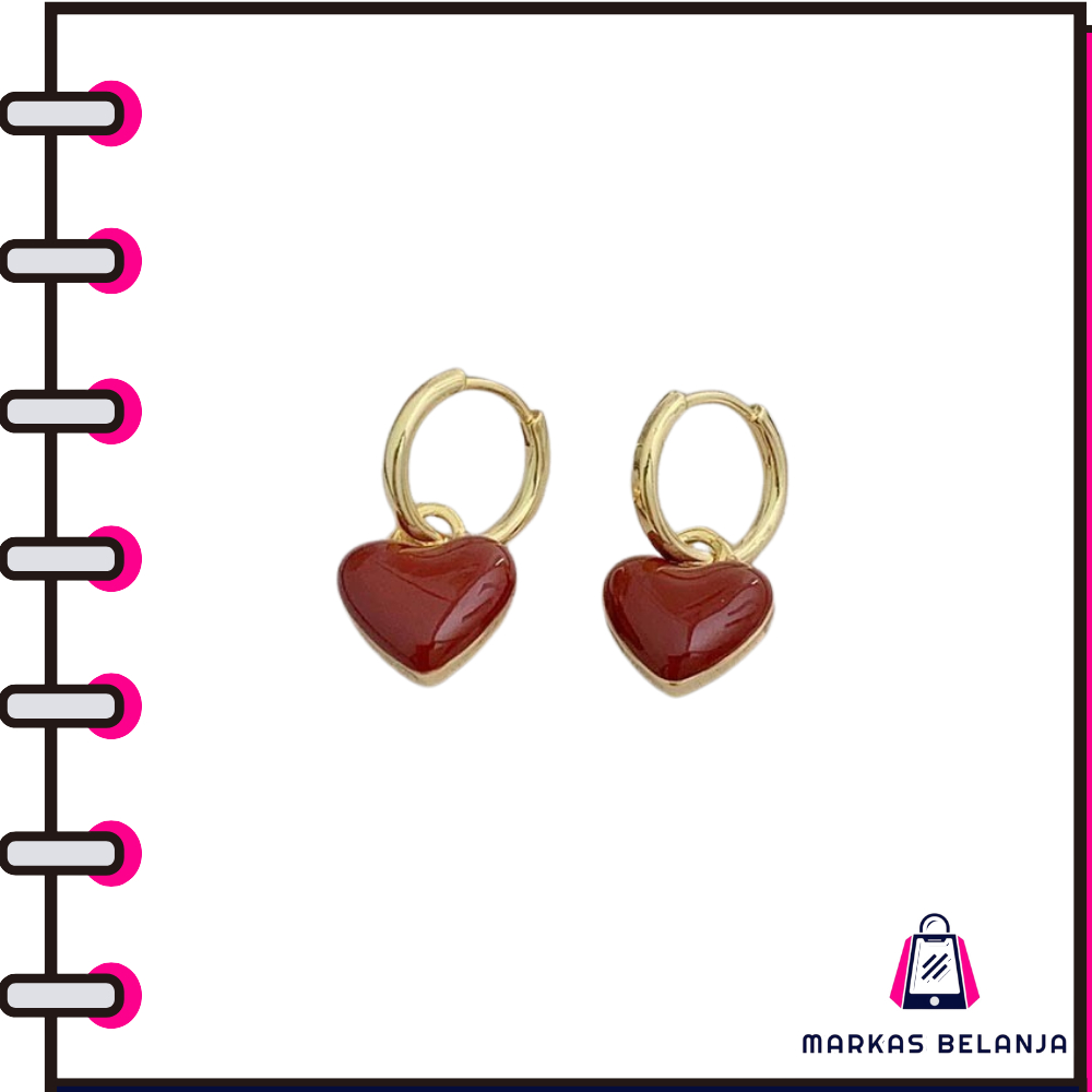 MARKAS Anting Wanita Korea Warna Merah Bentuk Hati Aksesoris Perhiasan Fashion Wanita Y4002