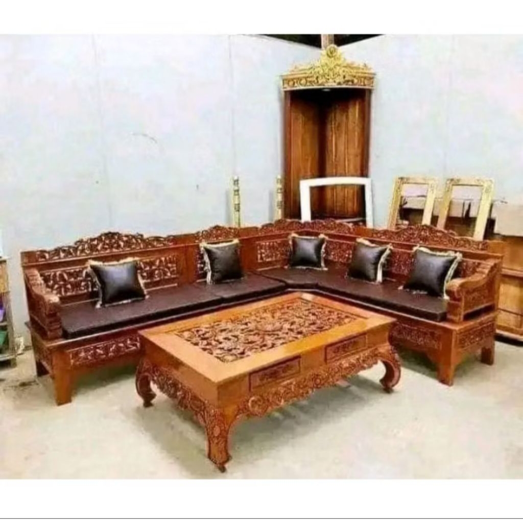 kursi sudut ukir bagong/kursi tamu sudut kayu jati ukir/kursi ukir jati jepara