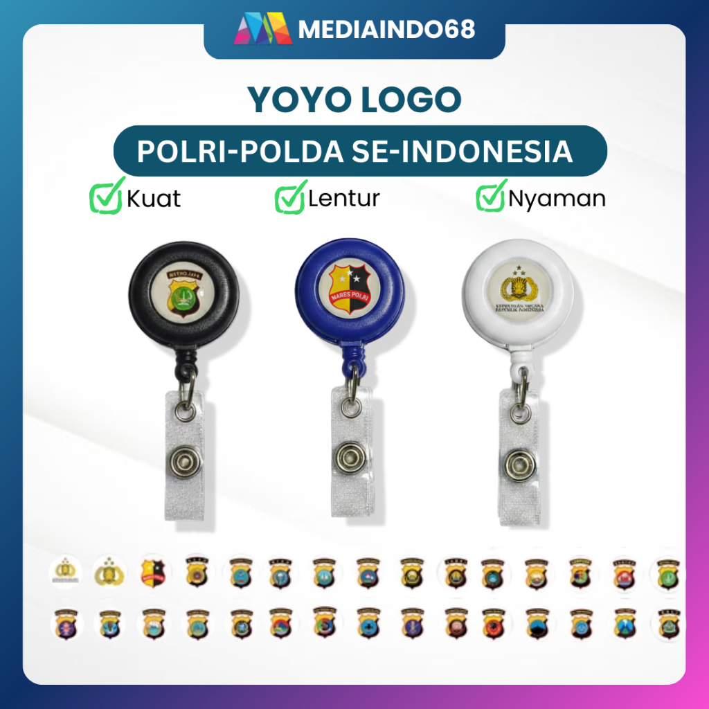 CUSTOM YOYO GANTUNGAN ID CARD STAINLESS PUTAR-LOGO POLRI-POLDA