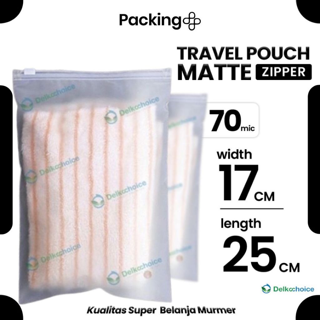 Plastik Travel Pouch Zipper Bag 17cm x 25cm 70 Micron Premium Kantong Organizer Matte - Delkochoice