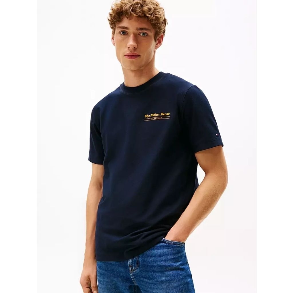 Tommy Hilfiger Men's Back Logo Jersey Crew Neck T-Shirt Kaos Pria - Drak Navy