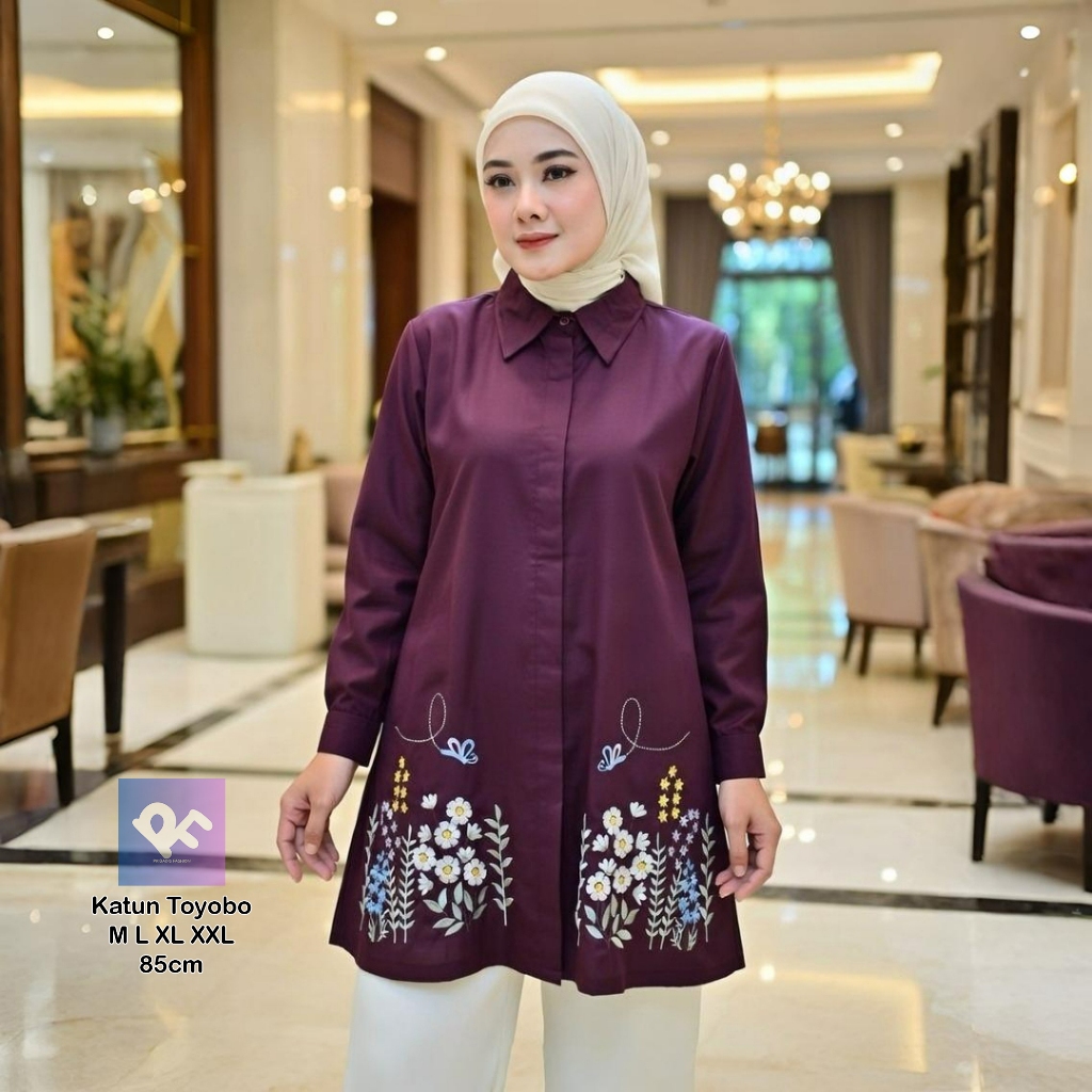 TUNIK TERBARU 2026 BAHAN KATUN TOYOBO BORDIR KOMPUTER PANJANG 85CM | TUNIK ADELLA