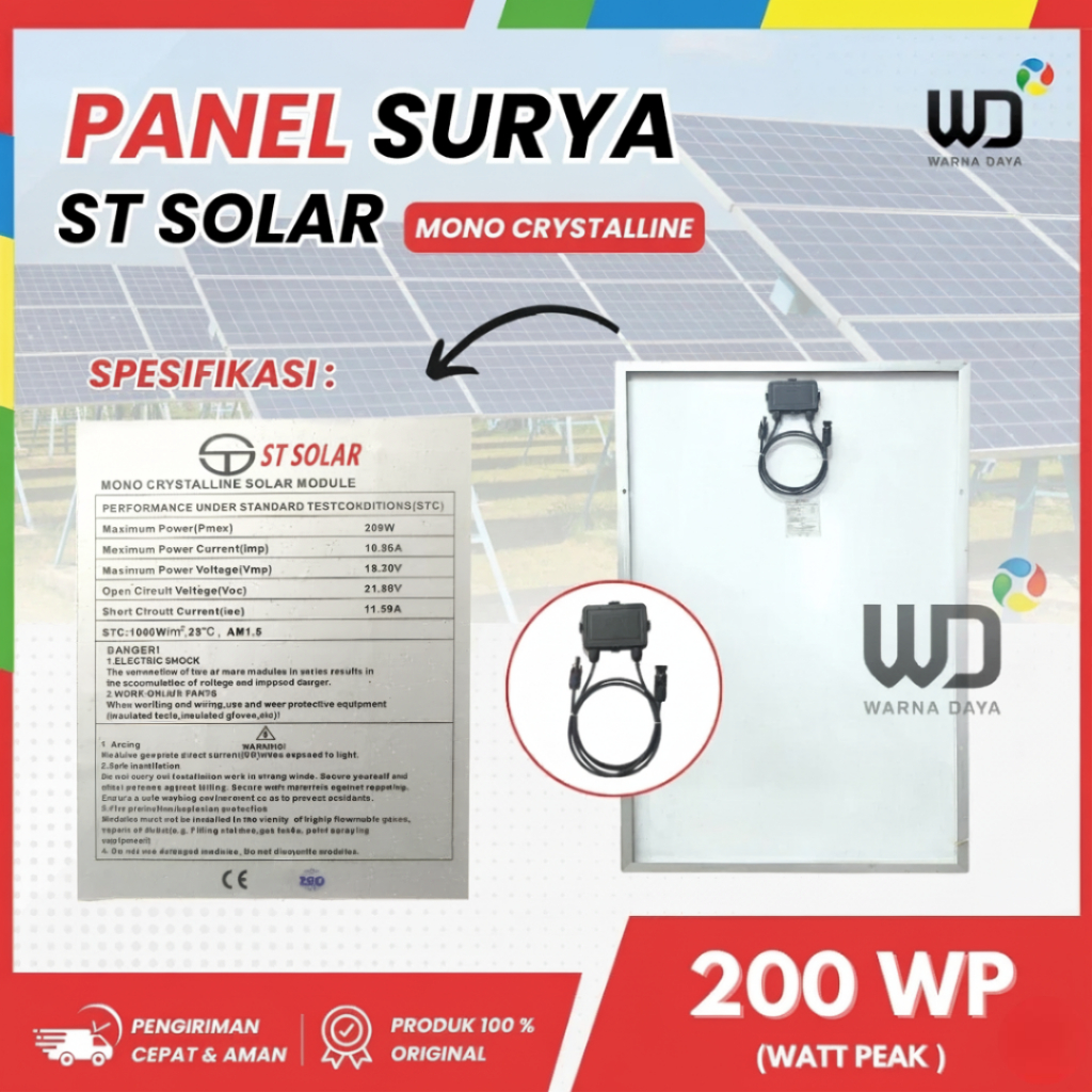 Panel Surya ST Solar 200WP Mono Plus Packing kayu
