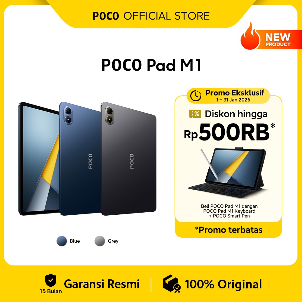 POCO Pad M1 (8GB/256GB) | Layar jernih 12.1" 2.5K  | Snapdragon® 7s Gen 4 | Baterai jumbo 12000mAh (