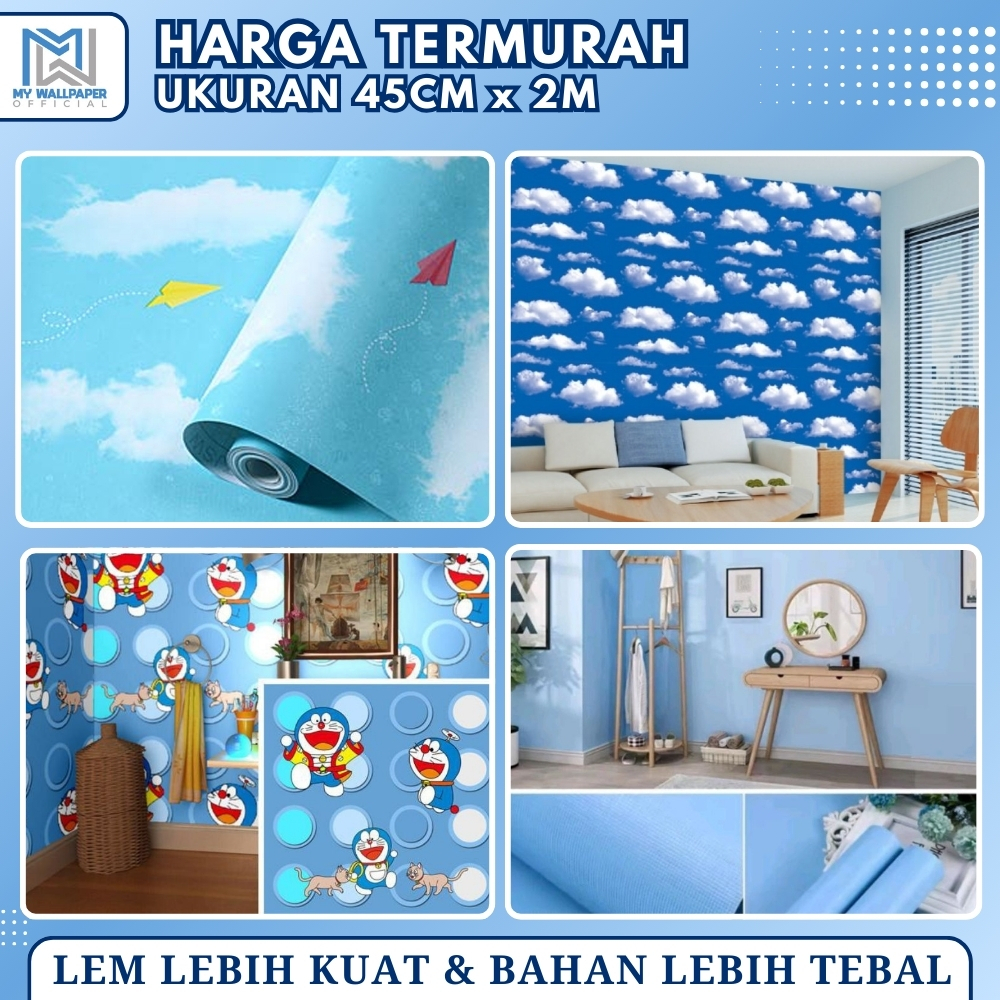 Walpaper Kamar Anak Laki Laki Wallpaper Stiker Dinding Kamar Tidur Anak Motif Doraemon Biru Putih