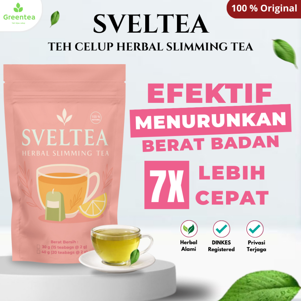 Teh Diet Pelangsing Penurun Berat Badan SVELTEA Herbal Slimming Tea Teh Hijau Melunturkan Lemak Jati