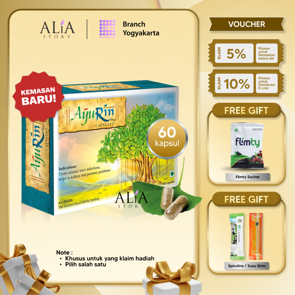 AYURIN [Kemasan Baru] Exclusive (1 Box isi 60 Kapsul) Original K-Link Anti Radang Batu Ginjal Ayurve