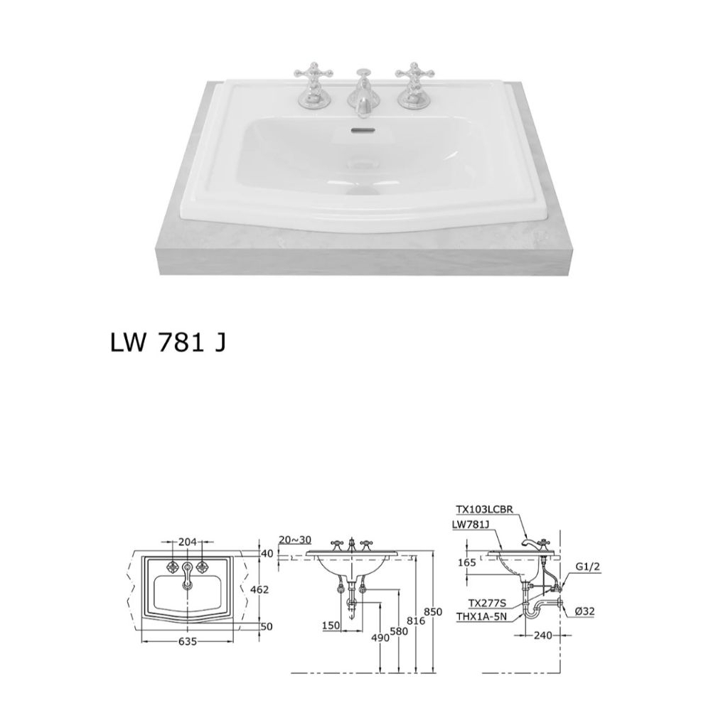 WASTAFEL CUCI TANGAN TOTO Self Rimming Lavatory Kualitas 1 Grade A LW781J