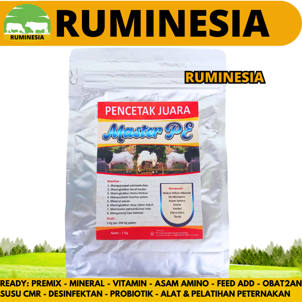 PREMIX KAMBING MASTER PE 1KG - Premix Kambing Pemacu Pertumbuhan Penggemukan & Pelebat Bulu Kambing
