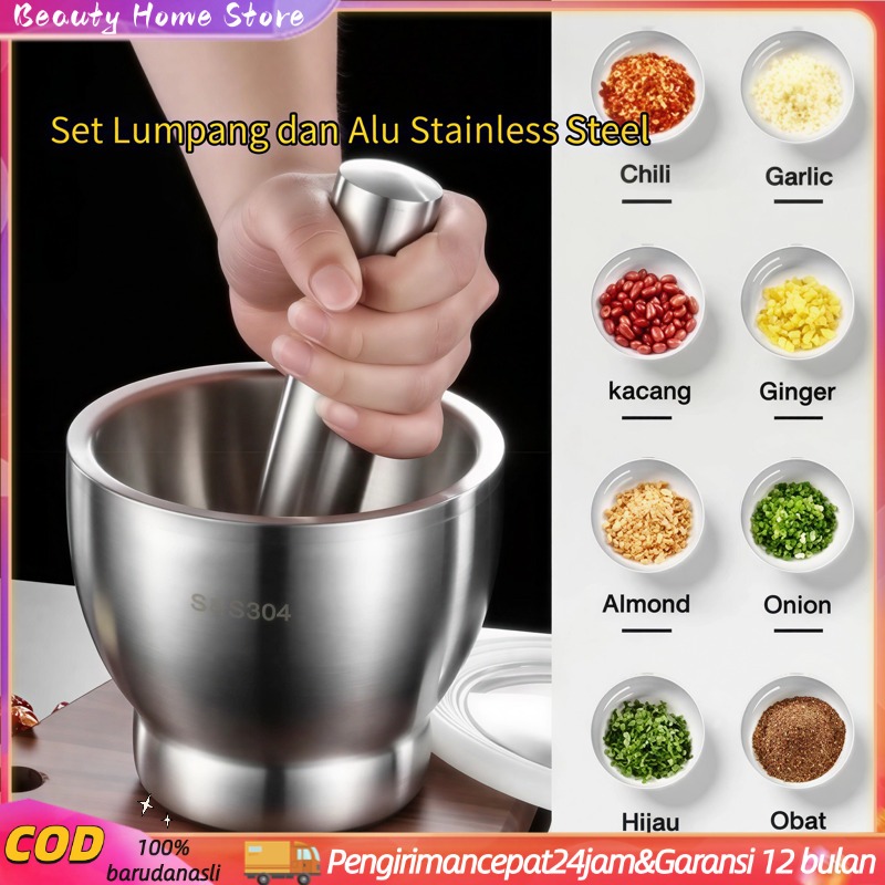 Set Lumpang dan Alu Stainless Steel dengan Tutup Tahan Karat Bahan Baja Tahan Karat Kelas 304 untuk 