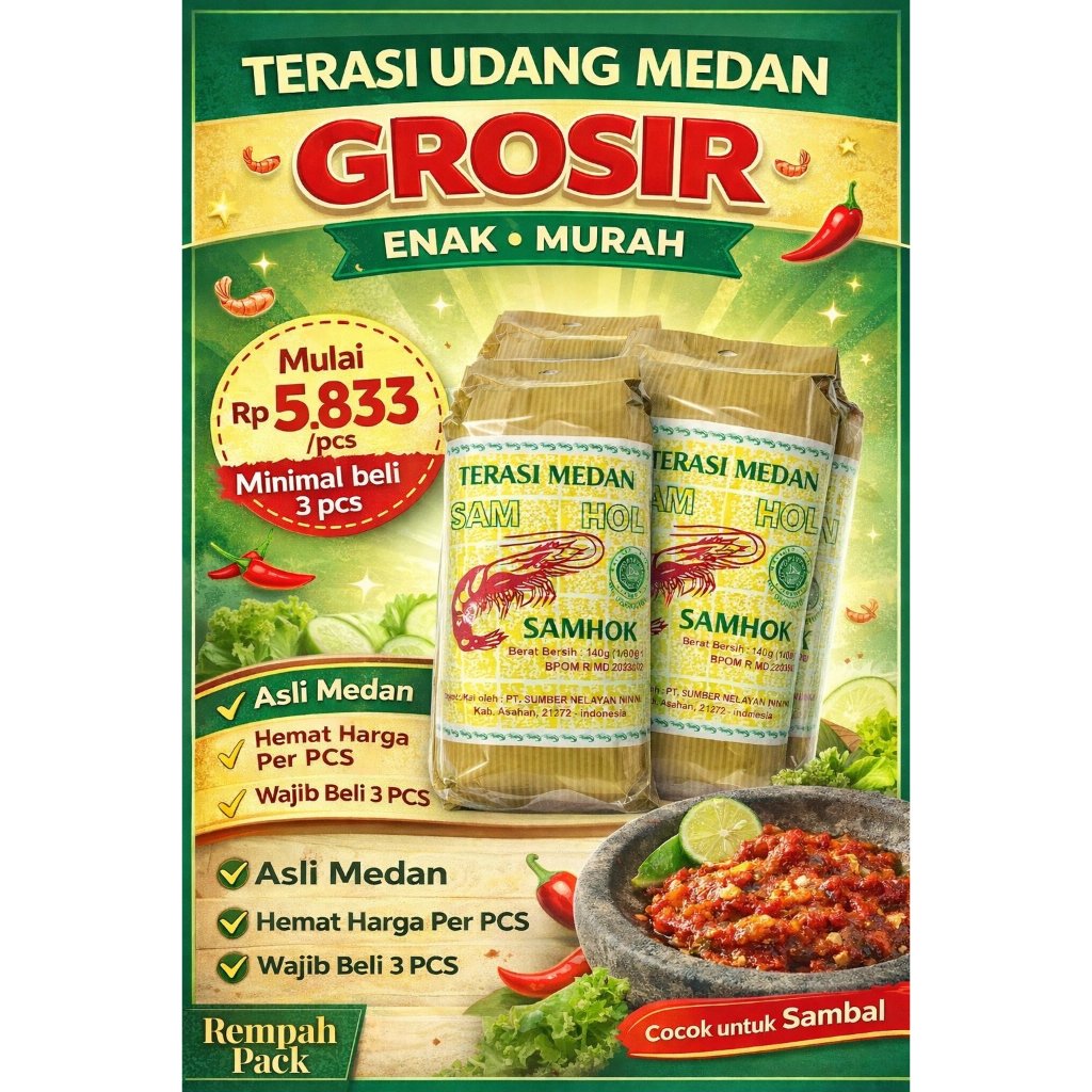 Terasi Udang Samhok Asli Medan 140gr GROSIR – Terasi Sambal Enak Murah (Min 3 pcs)