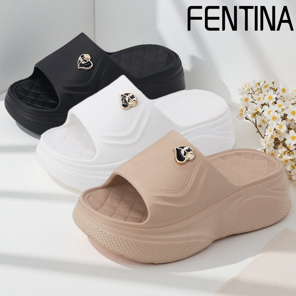 FENTINA Sandal Wanita Kekinian Sandal Fuji Korea Sandal Slop Jelly Wedges Wanita Ringan Empuk