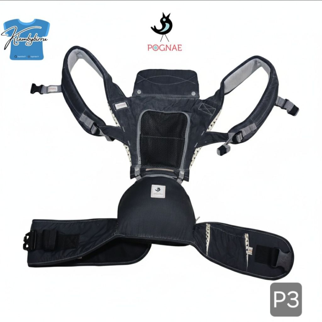 GENDONGAN ANAK BAYI HIPSEAT POGNAE 5+ WARNA ABU TUA WATERPROOF