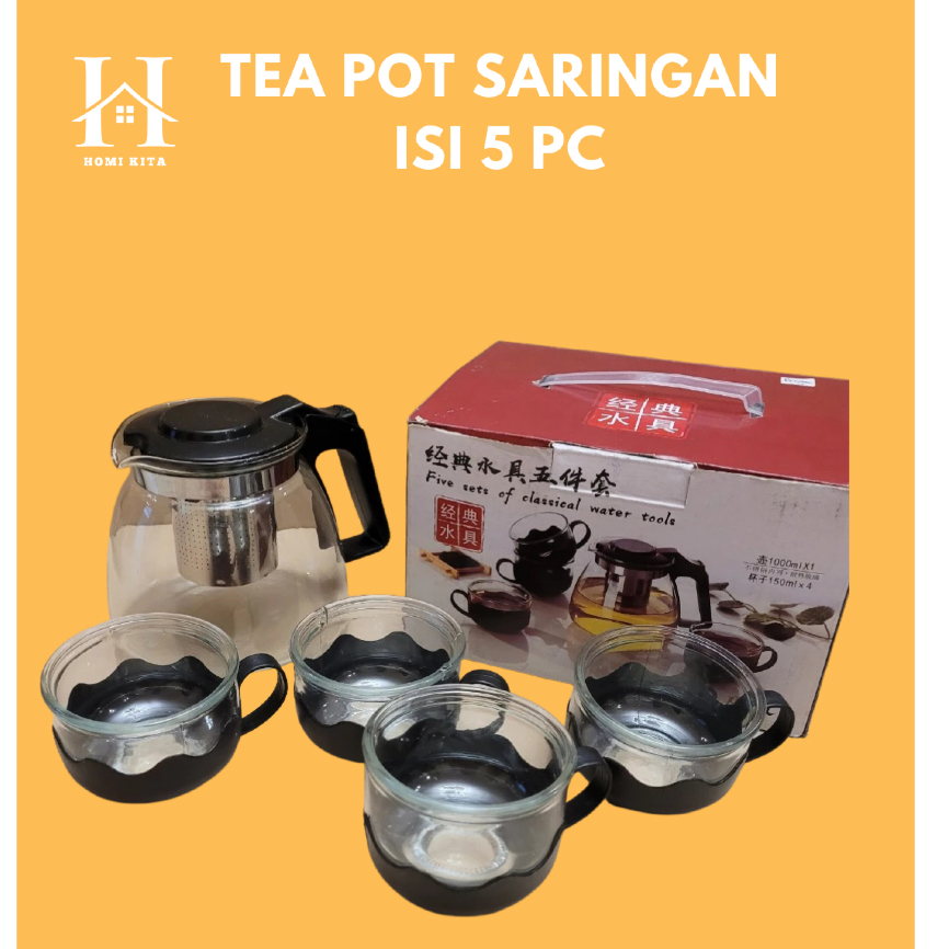 TEAPOT SET IDOLA + SARINGAN / TEAPOT KACA WARNA ISI 5