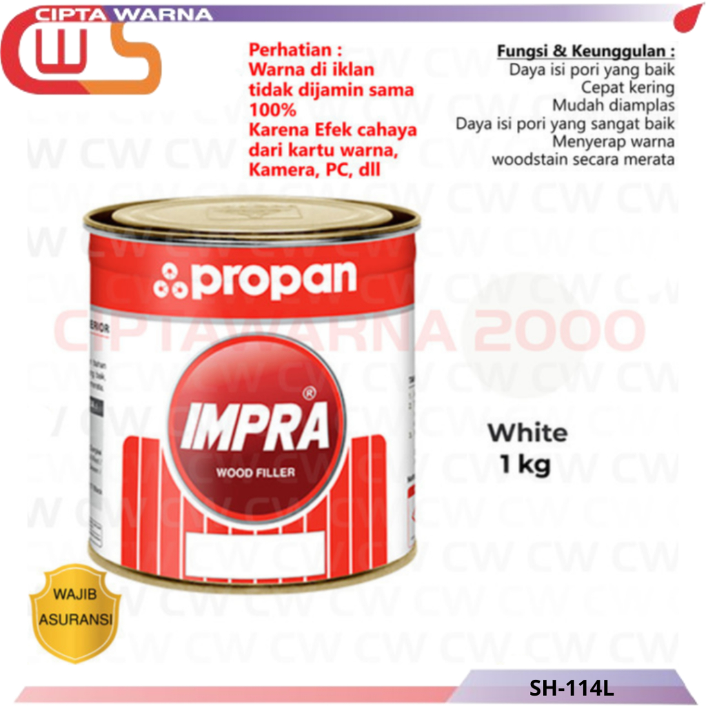 Propan Cat Kayu Pelapis Impra Wood Filler SH-114 White Putih 1 kg - B5 CWS