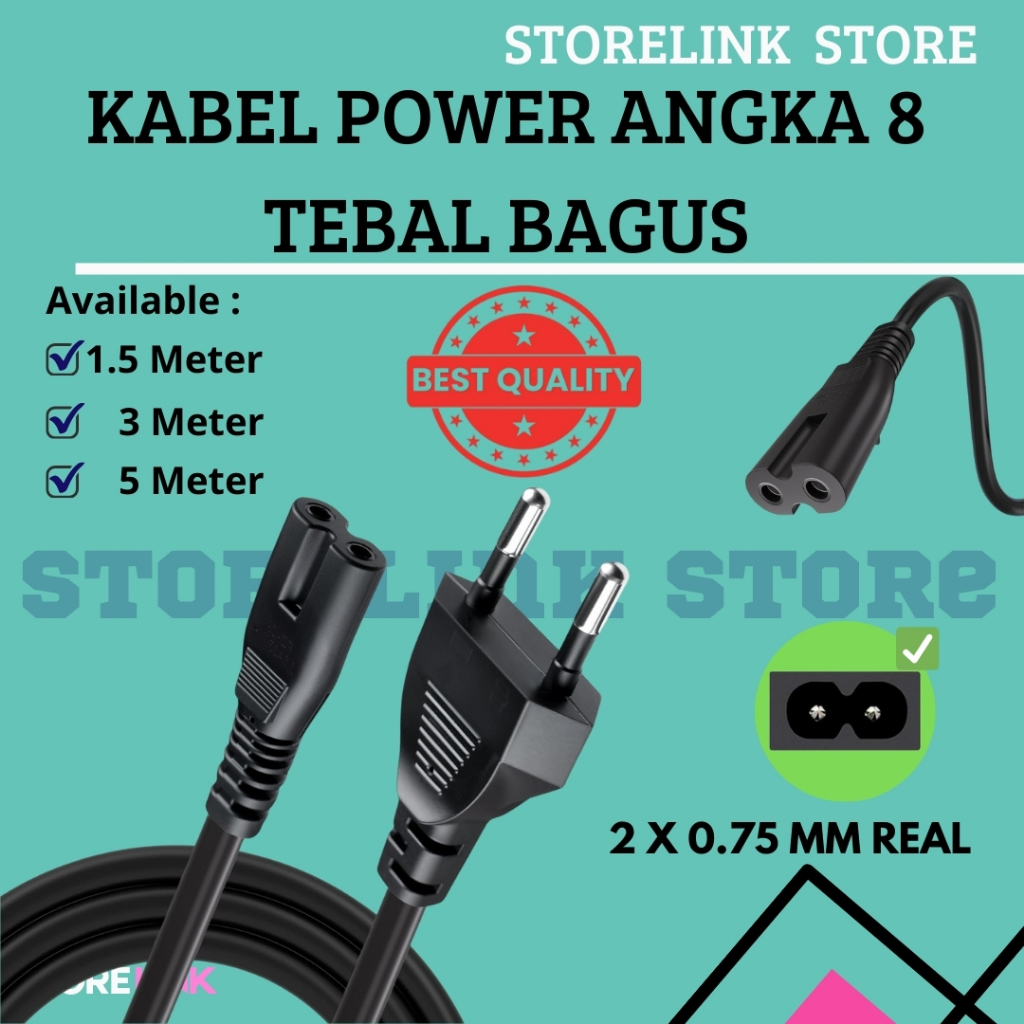 kabel jack angka 8/ kabel power Kabel Power Angka 8 Tebal Bagus 1.5m 3m 5m OD 7.5 Cable power angka 