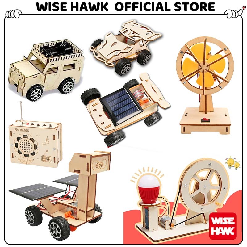 WISEHAWK DIY Generator Tangan Puzzle Kayu Mainan Edukasi Sains Eksperimen Energi Listrik untuk Anak 