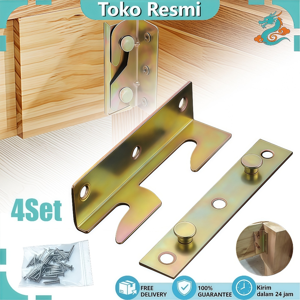 4Set Hak Ranjang Dipan Siku Sambungan Tempat Tidur Bed Hinges Bed Fitting Engsel Skrup
