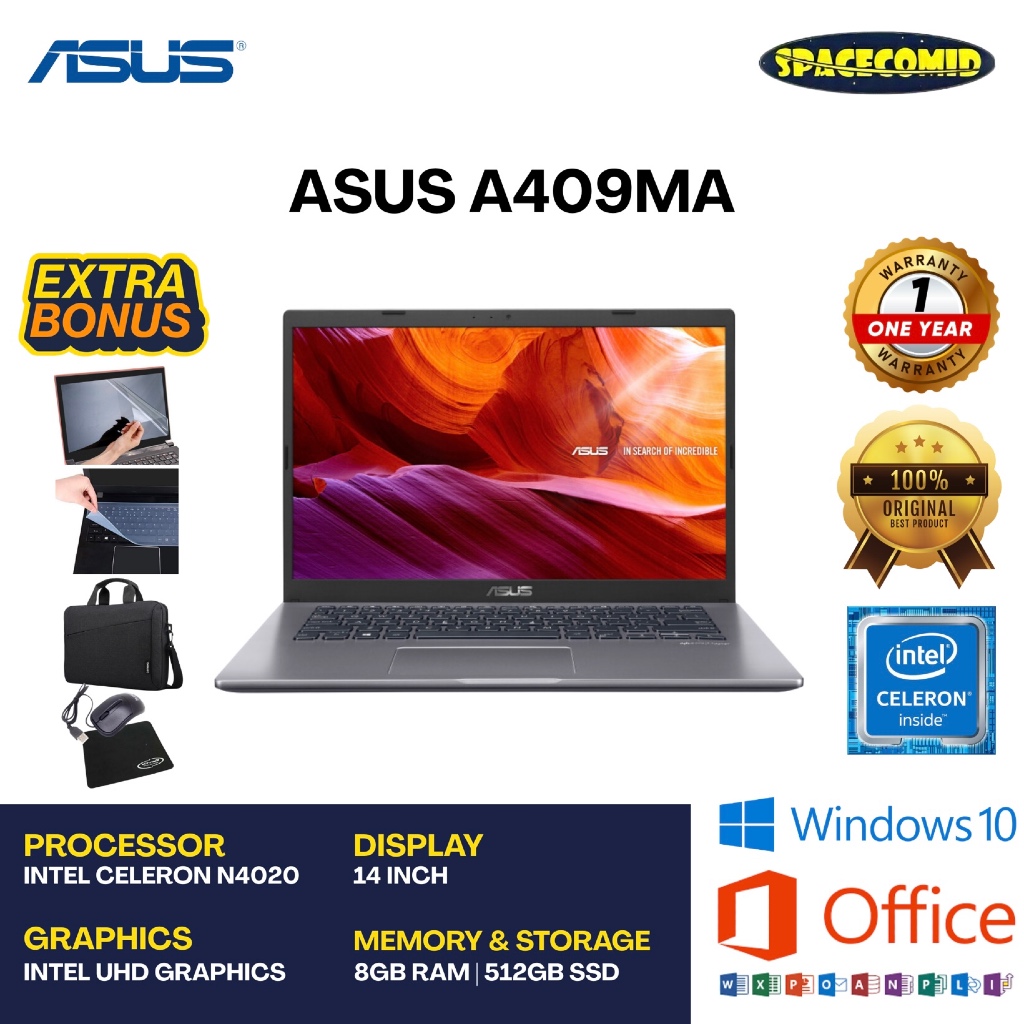 ASUS A409MA [INTEL CELERON N4020] 8GB RAM | 512GB SSD | 14 INCH | FREE ACC
