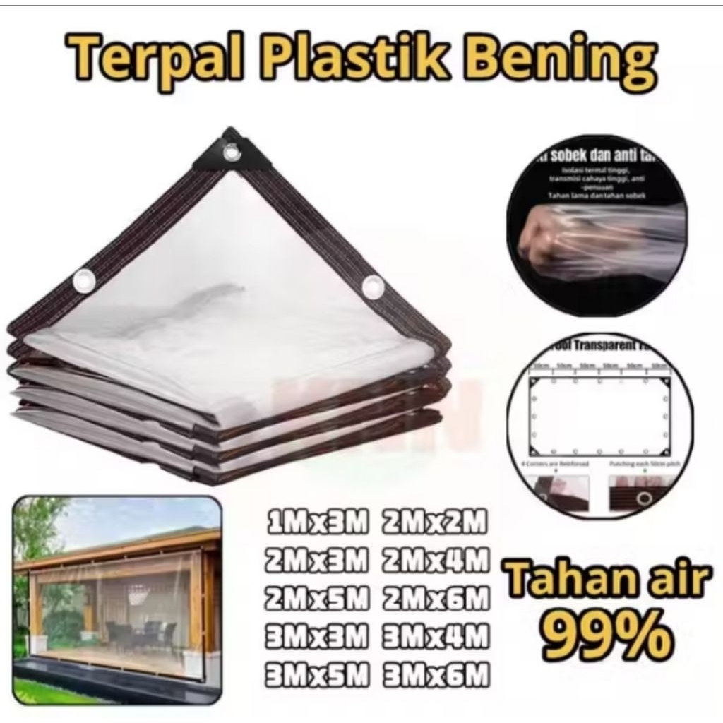 Terpal plastik bening pakai Lis 6x3 6x4 6x5 6x6 6x7 6x8 6x9 micro plastik +UV bening TRANSPARAN