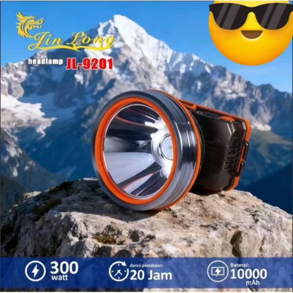 jinlong jl-9201 senter kepala waterproof 300watt cahaya putih senter kepala baterai cass plus tripod