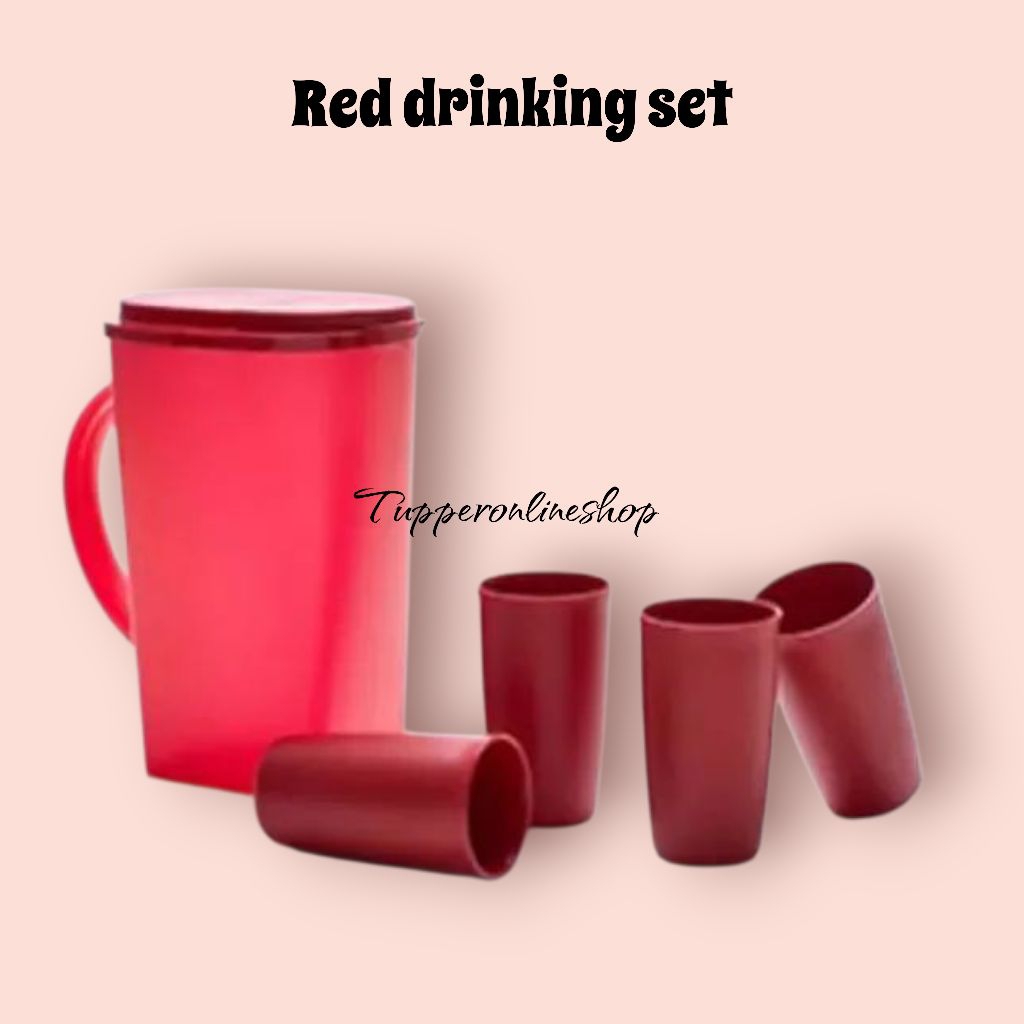 Red drinking set tupperware/pitcher dan gelas tupperware
