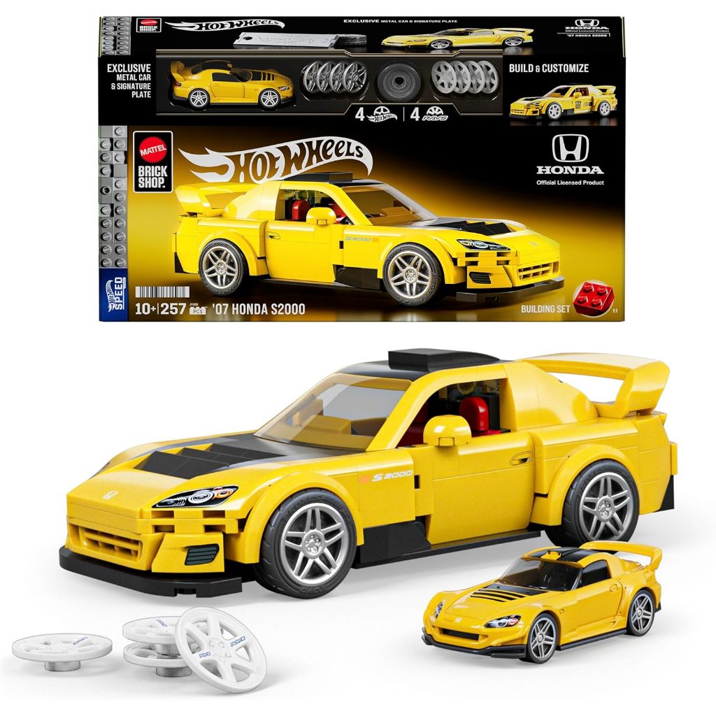 Mattel Brick Shop Hot Wheels Speed Series Building Set, '07 Honda S2000 with 257 Pieces, Realistic D