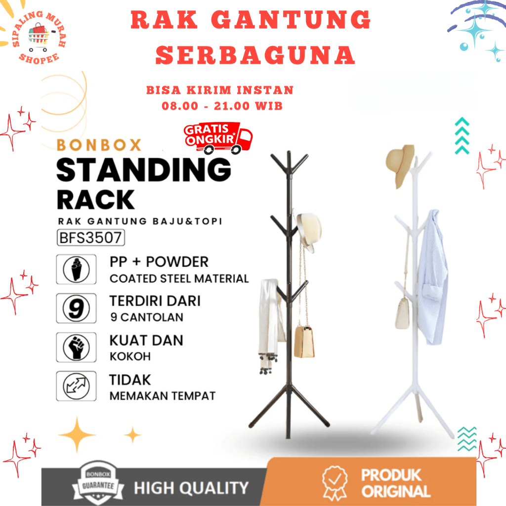 BONBOX BFS3507 STAND HANGER GANTUNGAN BAJU TIANG BERDIRI HANGER WESTERN STYLE SERBAGUNA STANDING HAN