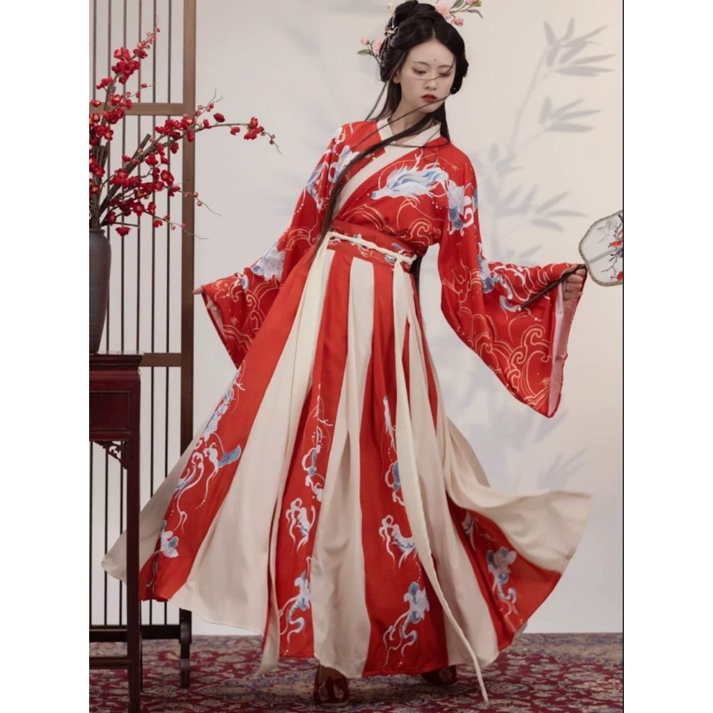 (Preorder) Set Hanfu China Wanita Motif Naga Gaya Wei-Jin Otentik Chinese Hanfu Traditional Costume