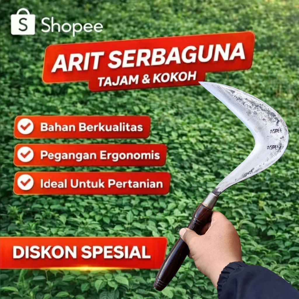 Arit Sabit Rumput Baja Per Super Tajam - Model Jawa Asli - Alat Pertanian Serbaguna Potong Padi & Se