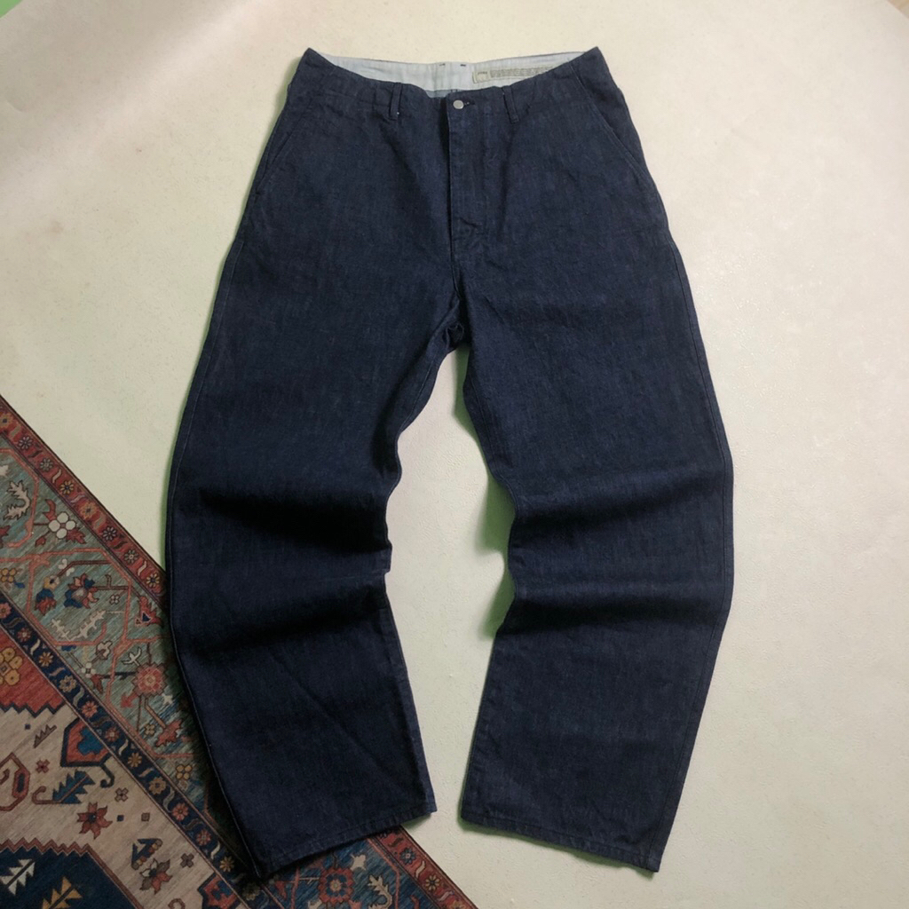 Y2K KOREA DESIGN FLAT FRONT POTTERY JEANS DARK INDIGO / SIZE 34