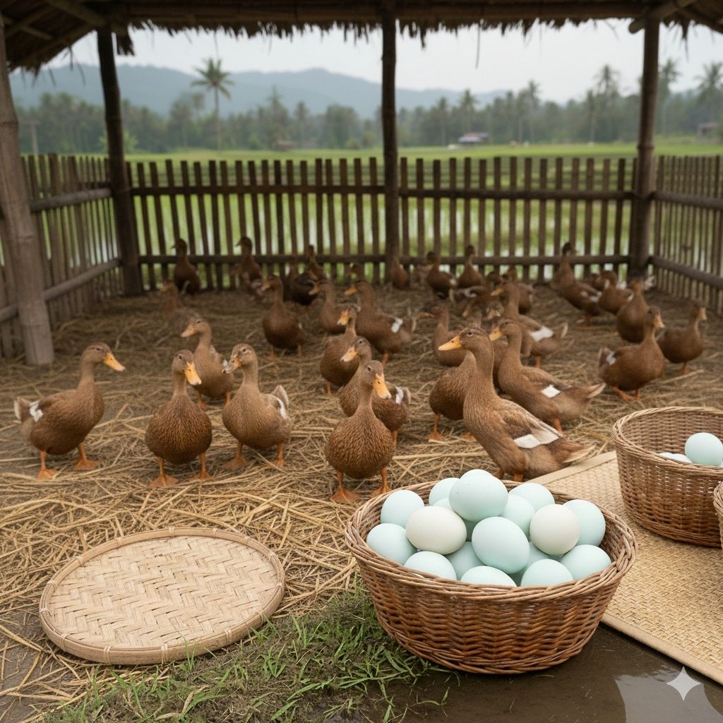 Telur Bebek Mentah Segar dengan Kuning Telur Omega Orange